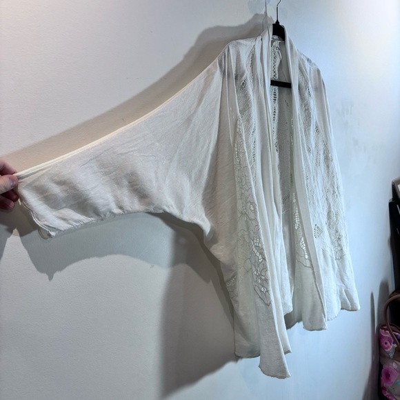 FREE PEOPLE Sz XS Intimately Free Line Eyelet Lace Cotton Open Front Kimono - Picture 3 of 12